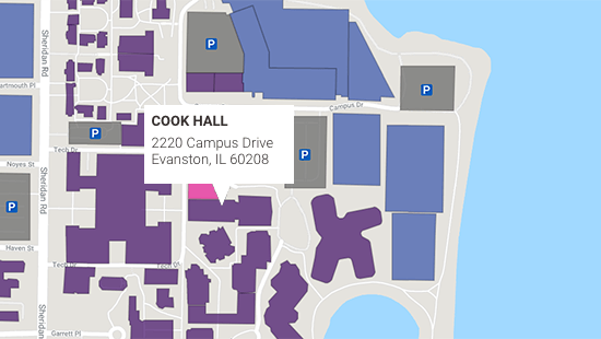 Northwestern Campus map showing Cook Hall